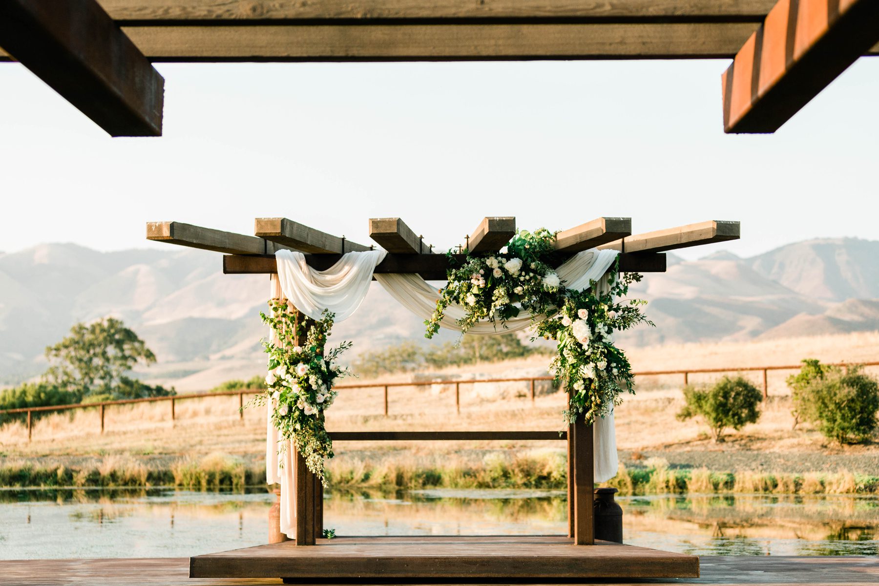 Pepper Tree Ranch pond ceremony site coordinated by San Luis Obispo Wedding Planner Amanda Holder Events